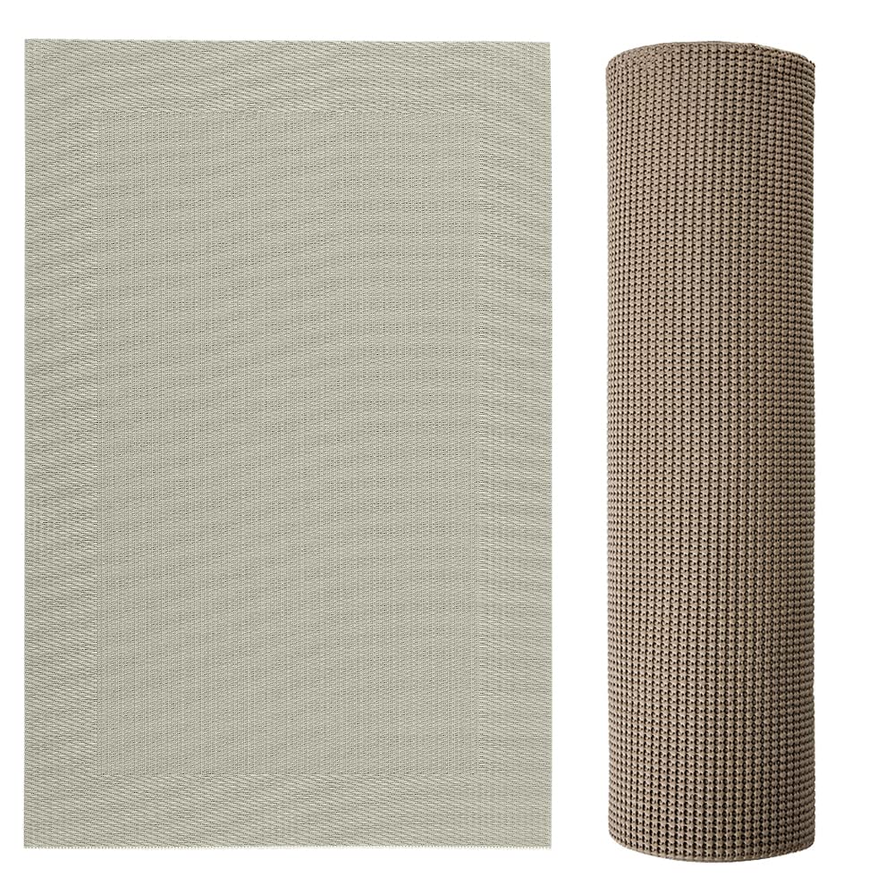 Home Genie Dining Table Placemats Set of 6 and Non Adhesive Drawer and Shelf Liner, Placemats are 18x12 Inch in Champagne Color, Drawer and Shelf Liner is 12 IN x 20 FT in Light Taupe Color, 2 Item Bu