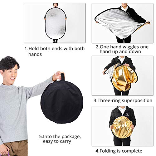 24x35inch Photography Light Reflector with Clip 5 in 1 Portable 60x90cm Oval Collapsible Multi Disc Photography Studio Photo Camera Lighting Reflector Diffuser