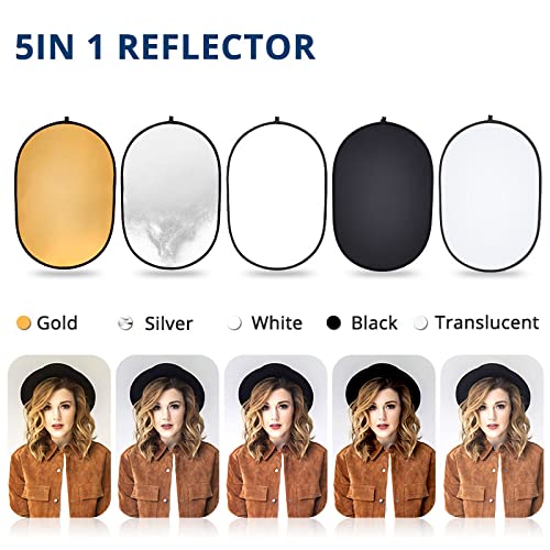 24x35inch Photography Light Reflector with Clip 5 in 1 Portable 60x90cm Oval Collapsible Multi Disc Photography Studio Photo Camera Lighting Reflector Diffuser