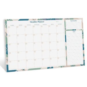 rileys & co monthly planner desk pad, undated planner calendar with 52 tearaway sheets, wide to do planner notepad with top priorities and notes, 16.5 x 11.4 inches (floral)