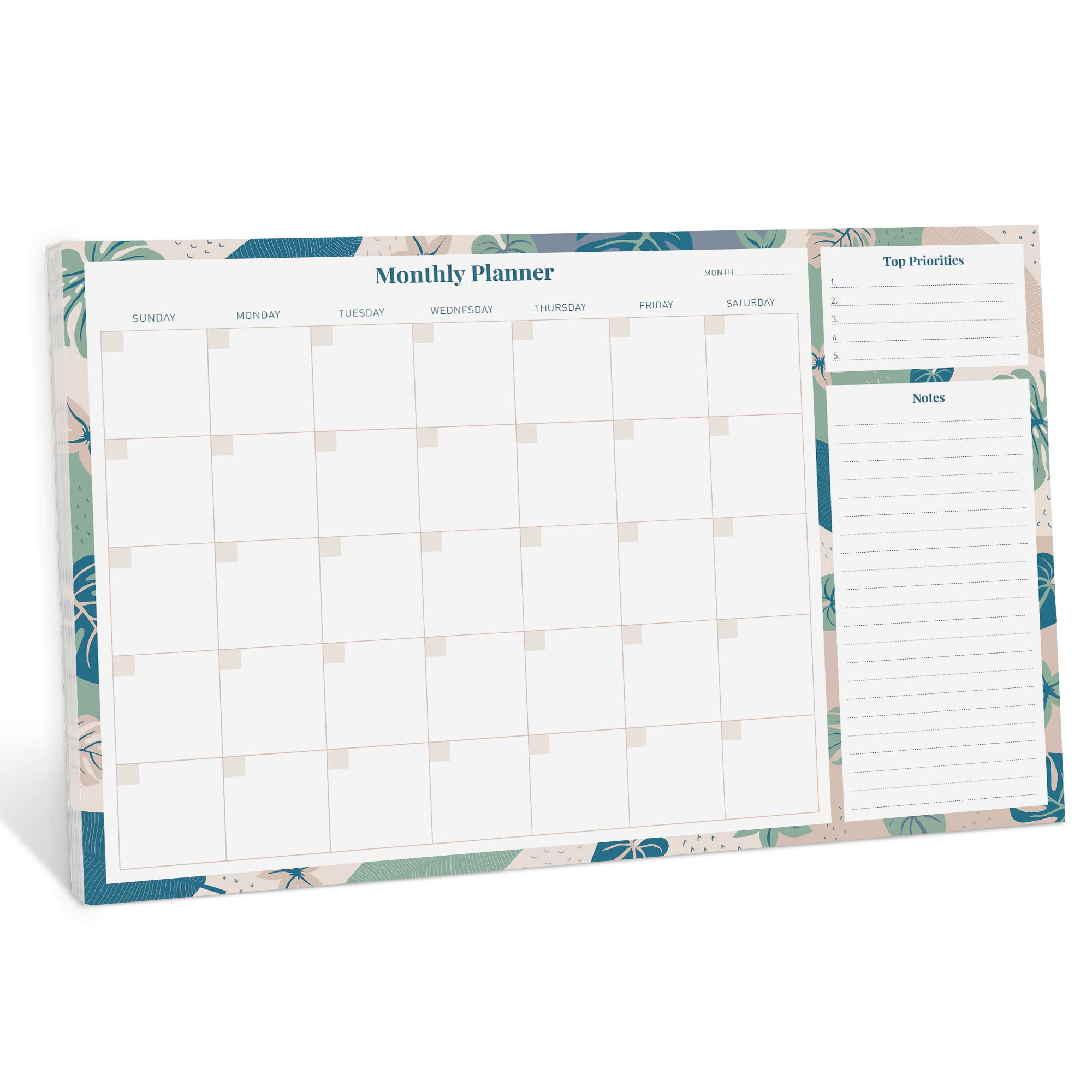 Rileys & Co Monthly Planner Desk Pad, Undated Planner Calendar with 52 Tearaway Sheets, Wide To Do Planner Notepad with Top Priorities and Notes, 16.5 x 11.4 Inches (Floral)