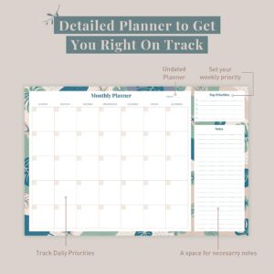 Rileys & Co Monthly Planner Desk Pad, Undated Planner Calendar with 52 Tearaway Sheets, Wide To Do Planner Notepad with Top Priorities and Notes, 16.5 x 11.4 Inches (Floral)