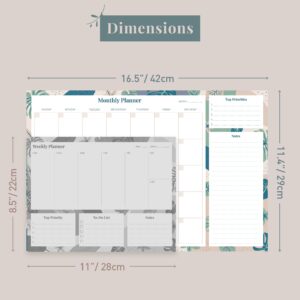 Rileys & Co Monthly Planner Desk Pad, Undated Planner Calendar with 52 Tearaway Sheets, Wide To Do Planner Notepad with Top Priorities and Notes, 16.5 x 11.4 Inches (Floral)