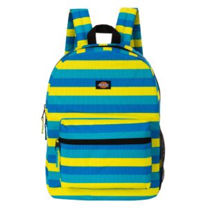 dickies freshman backpack classic logo water resistant casual daypack for travel fits 15.6 inch notebook (lemon blue stripe)