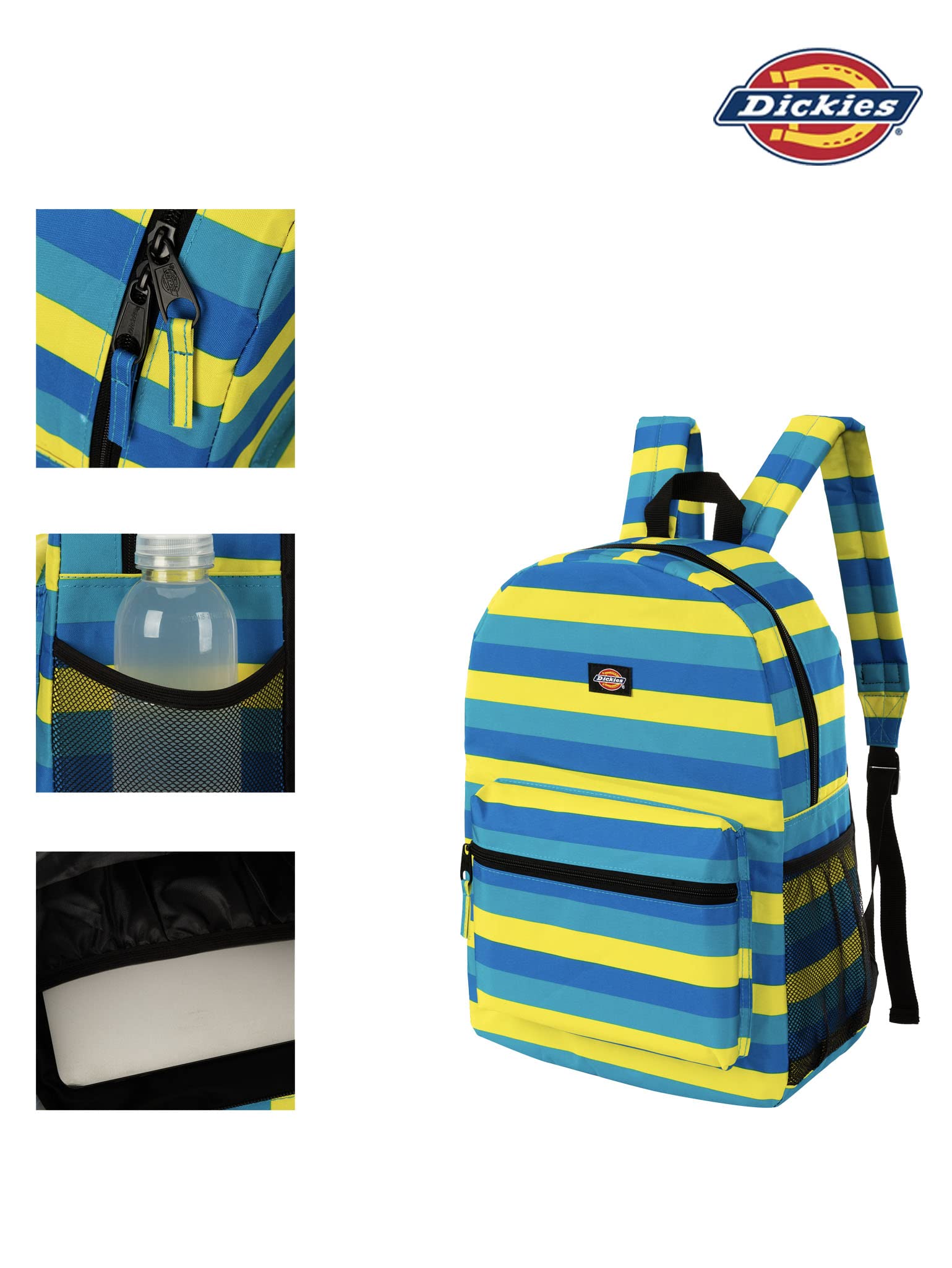 Dickies Freshman Backpack Classic Logo Water Resistant Casual Daypack for Travel Fits 15.6 Inch Notebook (Lemon Blue Stripe)