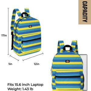 Dickies Freshman Backpack Classic Logo Water Resistant Casual Daypack for Travel Fits 15.6 Inch Notebook (Lemon Blue Stripe)