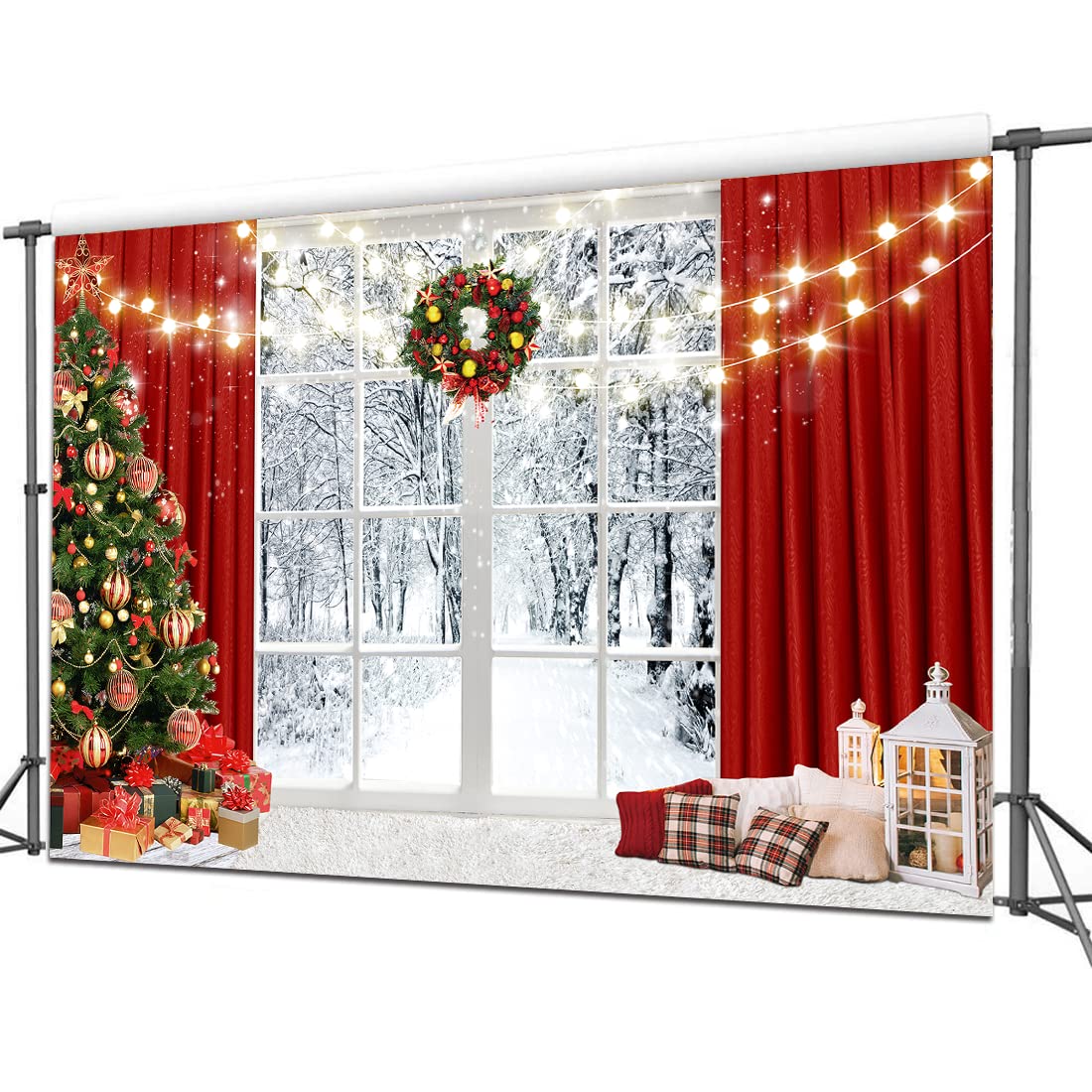 CYLYH 7x5ft Christmas Window Backdrop for Photography Winter Snow Scene Xmas Party Decorations Background Christmas Festival Party Banner Backdrop D586