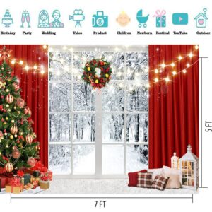 CYLYH 7x5ft Christmas Window Backdrop for Photography Winter Snow Scene Xmas Party Decorations Background Christmas Festival Party Banner Backdrop D586