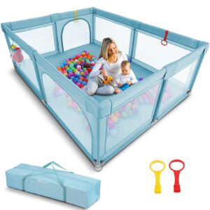 baby playpen extra large for babies/toddlers/twins 79'' x 59'' floor baby pen, sailnovo large baby play pen play yard for baby, baby fence activity center with anti-slip sucker and handler(green)