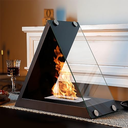 NEWIMAGE Tabletop Fire Pit, Fire Bowl 14.5" H Portable Tabletop Fireplace Clean Burning Bio Ethanol Ventless Fireplace for Indoor Outdoor Patio Parties Events（Triangles）