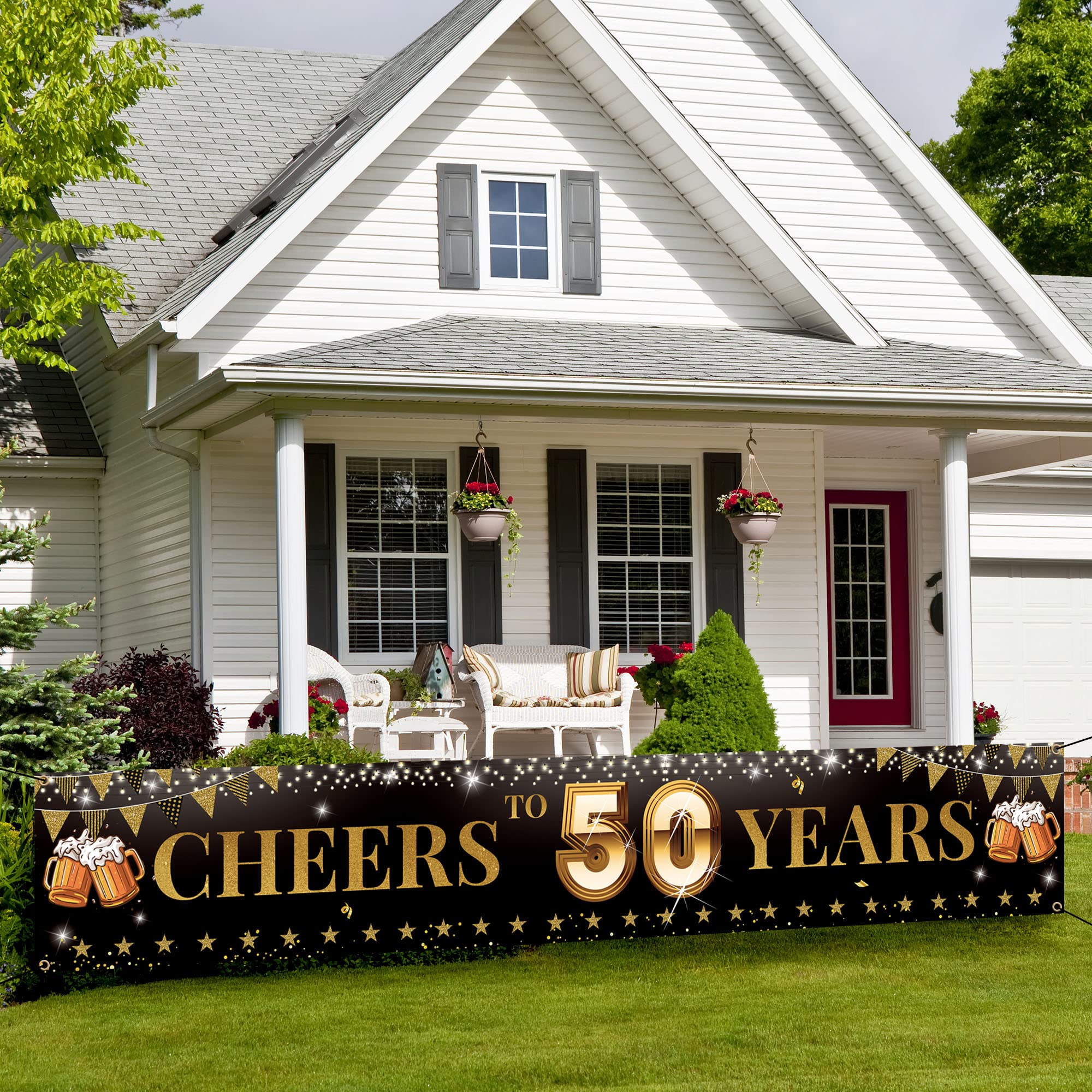 Cheers to 50 Years Yard Sign Banner, Happy 50th Birthday Decorations for Men Women, 50th Anniversary, Reunion Decorations, Black Gold 50 Years Celebration Party Decor for Outdoor Indoor, Vicycaty