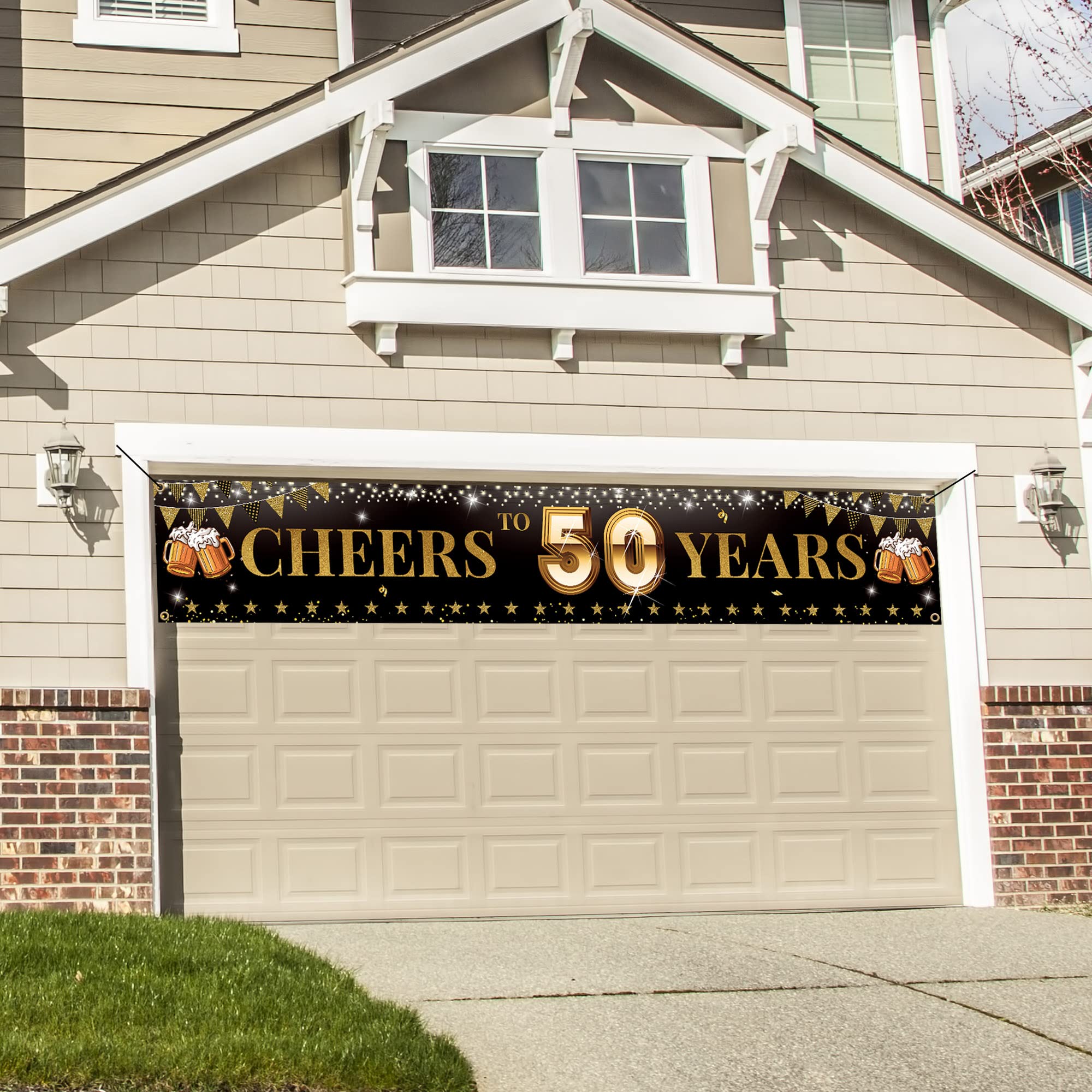 Cheers to 50 Years Yard Sign Banner, Happy 50th Birthday Decorations for Men Women, 50th Anniversary, Reunion Decorations, Black Gold 50 Years Celebration Party Decor for Outdoor Indoor, Vicycaty