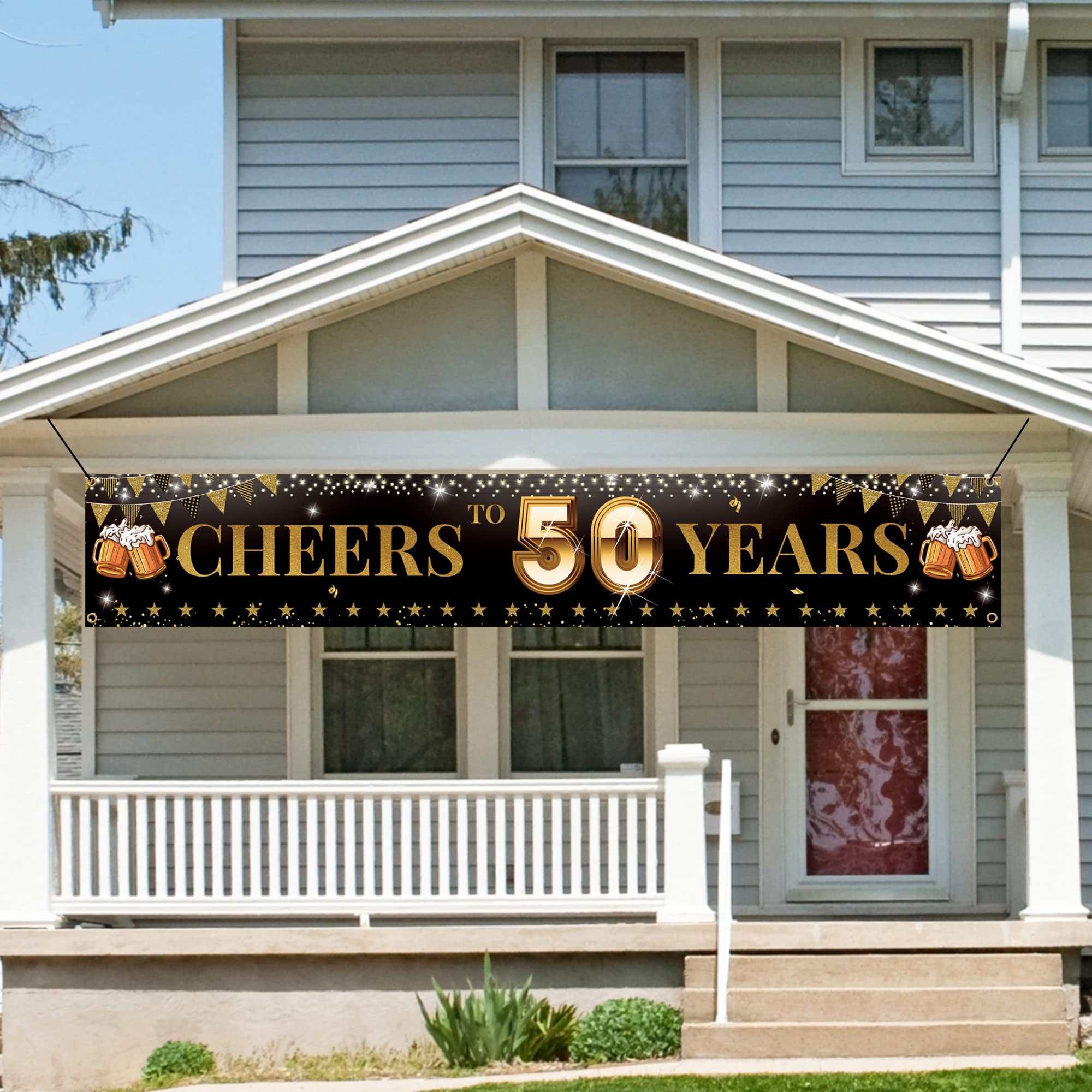 Cheers to 50 Years Yard Sign Banner, Happy 50th Birthday Decorations for Men Women, 50th Anniversary, Reunion Decorations, Black Gold 50 Years Celebration Party Decor for Outdoor Indoor, Vicycaty