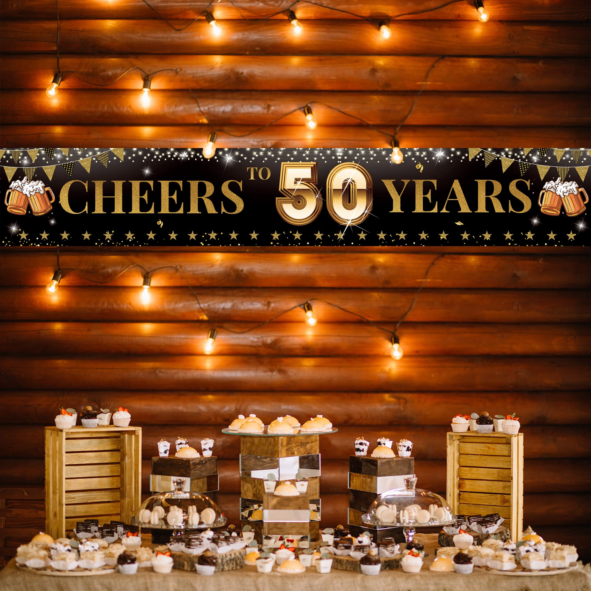 Cheers to 50 Years Yard Sign Banner, Happy 50th Birthday Decorations for Men Women, 50th Anniversary, Reunion Decorations, Black Gold 50 Years Celebration Party Decor for Outdoor Indoor, Vicycaty