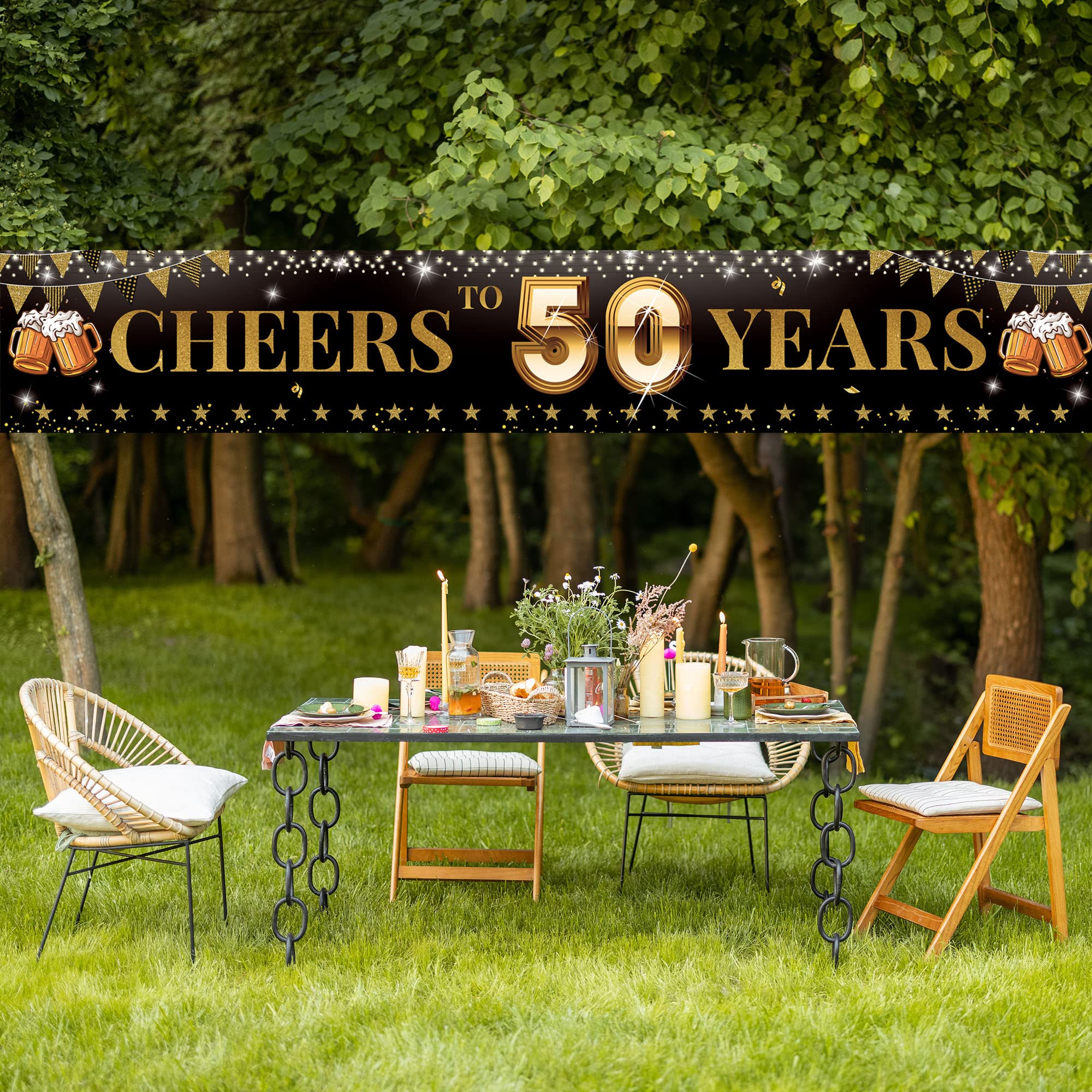 Cheers to 50 Years Yard Sign Banner, Happy 50th Birthday Decorations for Men Women, 50th Anniversary, Reunion Decorations, Black Gold 50 Years Celebration Party Decor for Outdoor Indoor, Vicycaty