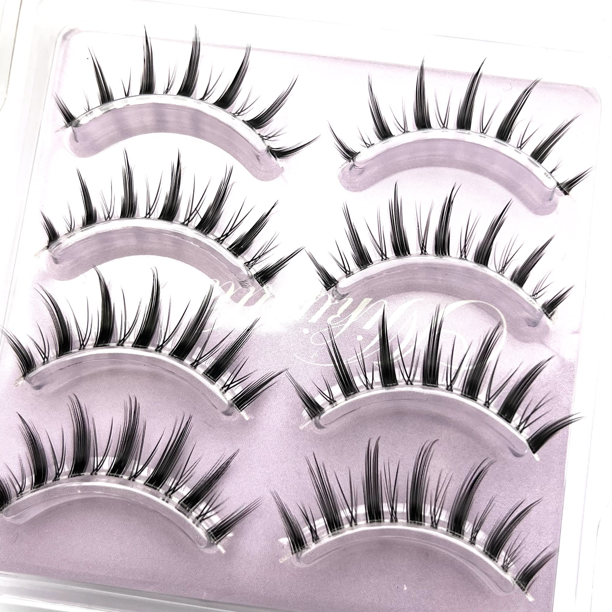 Manga Lashes, Clear Band Anime Lashes 4 Pack, Spiky Anime False Eyelashes Natural Look, Japanese Lashes Looks Like Cluster Manga Lashes Individual, Reusable Cosplay Wispy Strip Eyelashes, Asian Lashes, Style A01 By Mikiwi