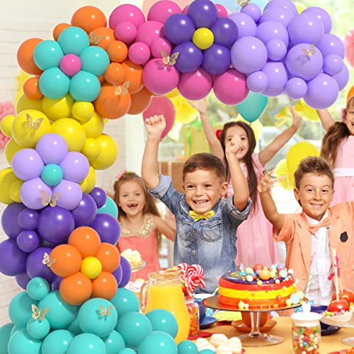 ZFUNBO Balloon Garland Arch Kit, 155pcs Birthday Party Balloons Garland For Magic House Themed Party Decor - Plum Clip, 3D Butterfly Stiker for Baby Shower Gender Reveal Birthday Party