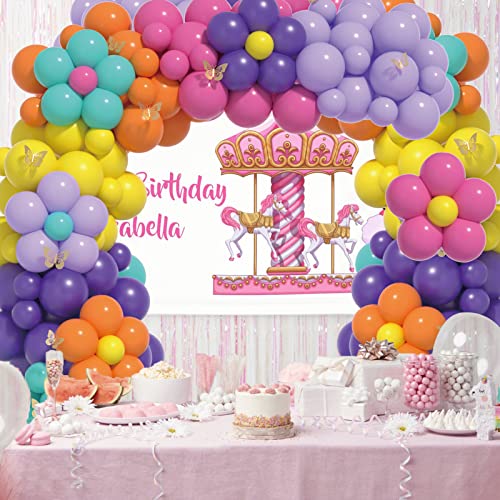 ZFUNBO Balloon Garland Arch Kit, 155pcs Birthday Party Balloons Garland For Magic House Themed Party Decor - Plum Clip, 3D Butterfly Stiker for Baby Shower Gender Reveal Birthday Party