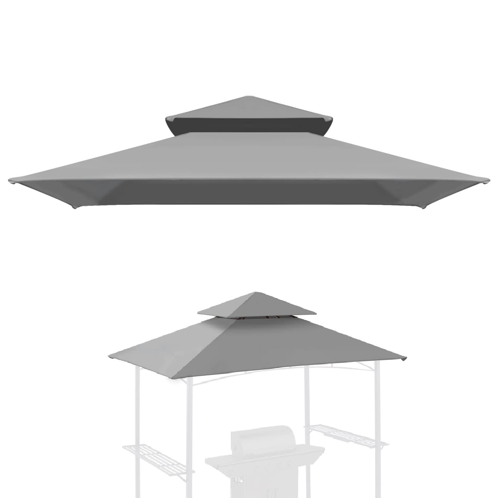 YardGrow 5x8FT BBQ Grill Gazebo Replacement Canopy Roof Double Tiered Outdoor Grill Shelter Canopy Top (Grey)