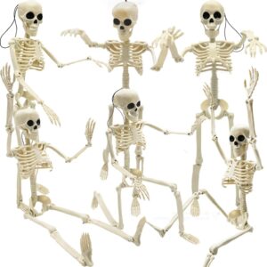 6pcs skeleton halloween decorations, 16 in full body poseable small skeleton plastic bones with movable posable joints for halloween indoor outdoor party, graveyard, haunted house accessories