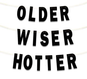 ushinemi black older wiser hotter, funny birthday banner for men women, glitter birthday party decorations