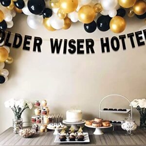 Ushinemi Black Older Wiser Hotter, Funny Birthday Banner for Men Women, Glitter Birthday Party Decorations