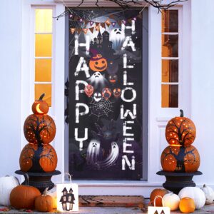 Happy Halloween Door Cover for Halloween Door Decoration, Large Fabric Halloween Party Decorations Window Door Cover for Front Door Decoration Halloween Party Supplies Indoor Outdoor, 5.9 x 2.5 Feet