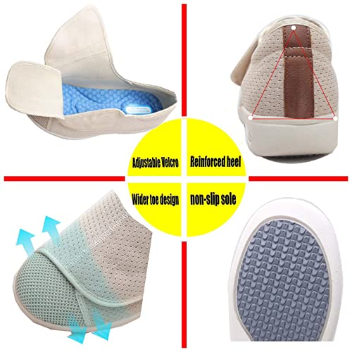 YOGYE Arthritis Edema Adjustable Closure Toe Swollen Feet Slippers,Breathable Mesh Sneakers for Elderly Diabetic Edema Swollen Feet,Light Grey▁41