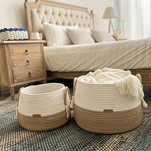 R RUNKA Large Basket for Toys - Boho Baskets for Living Room,Bedroom,Nursery- Pack of 2-15.7"x 11.8" & 11.8"x9.8"