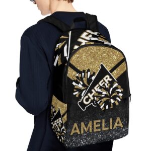 Yeshop Cheerleader Gold Personalized Backpack for Teen Boys Girls,Custom Travel Backpack Bookbag Casual Bag Name Gift