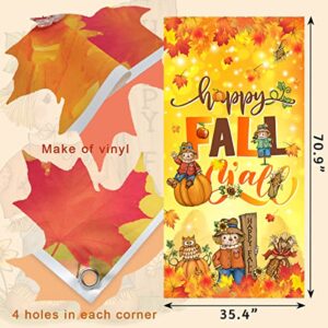 Fall Porch Decorations-Scarecrow Happy Fall Door Cover Thanksgiving Maple Leaves Pumpkin Banner Photo Background for Autumn Decor