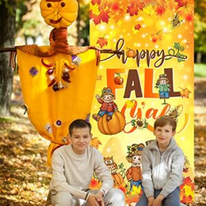 Fall Porch Decorations-Scarecrow Happy Fall Door Cover Thanksgiving Maple Leaves Pumpkin Banner Photo Background for Autumn Decor