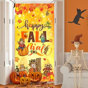 Fall Porch Decorations-Scarecrow Happy Fall Door Cover Thanksgiving Maple Leaves Pumpkin Banner Photo Background for Autumn Decor