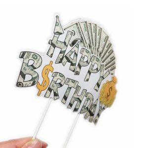 Money Themed Decoration KIT Bill Dollar Signs Birthday Banner Money Cake Topper Balloons Hanging Swirls Crown Set for Birthday Casino Wedding Showers Retirement Anniversary Graduations Party