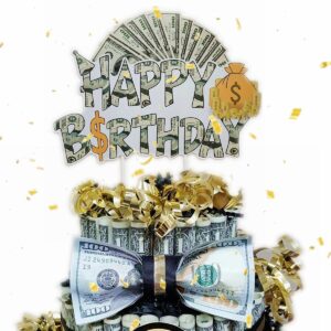 Money Themed Decoration KIT Bill Dollar Signs Birthday Banner Money Cake Topper Balloons Hanging Swirls Crown Set for Birthday Casino Wedding Showers Retirement Anniversary Graduations Party