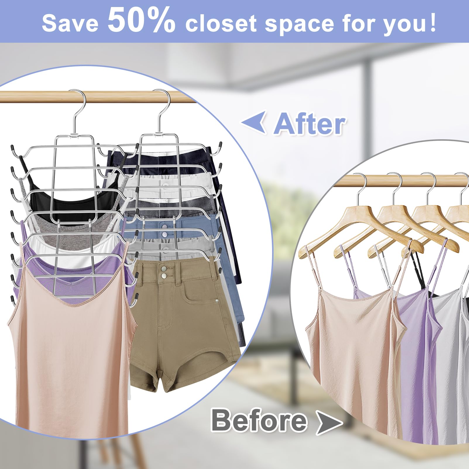 2Pcs Tank Top Hangers Space Saving Hanger Organizer Bra Hangers for Closet Organizer 360° Rotating Metal Closet Organizers and Storage Lingerie Hangers for Cami Bras Belts Swimsuits Lingeries Silver