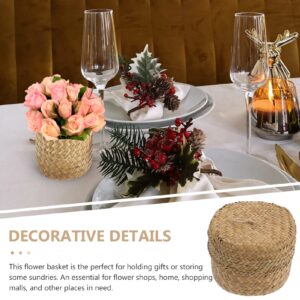 DOITOOL Hand Woven Seagrass Mini Round Basket with Lid, 12x9cm, Beige, Tabletop Decorative Storage Basket
