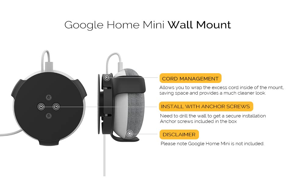 Wall Mount Stand for Google Home Mini/Dot 3rd Generation Voice Assistants Cord Storage Wall Mount(Black)