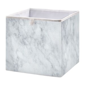 Kigai White Marble Texture Cube Storage Bin, Large Collapsible Organizer Storage Basket for Home Office Décor, 11 x 11 x 11 in