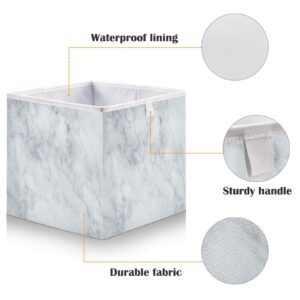 Kigai White Marble Texture Cube Storage Bin, Large Collapsible Organizer Storage Basket for Home Office Décor, 11 x 11 x 11 in