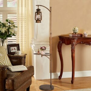 beaysyty Farmhouse Adjustable Floor Lamps with Tray Lantern Tall Standing lamp for Bedroom Home Decor for Office Cafe Den Living Room Bedroom, On/Off Foot Switch and Brushed Rustic (Red Copper)