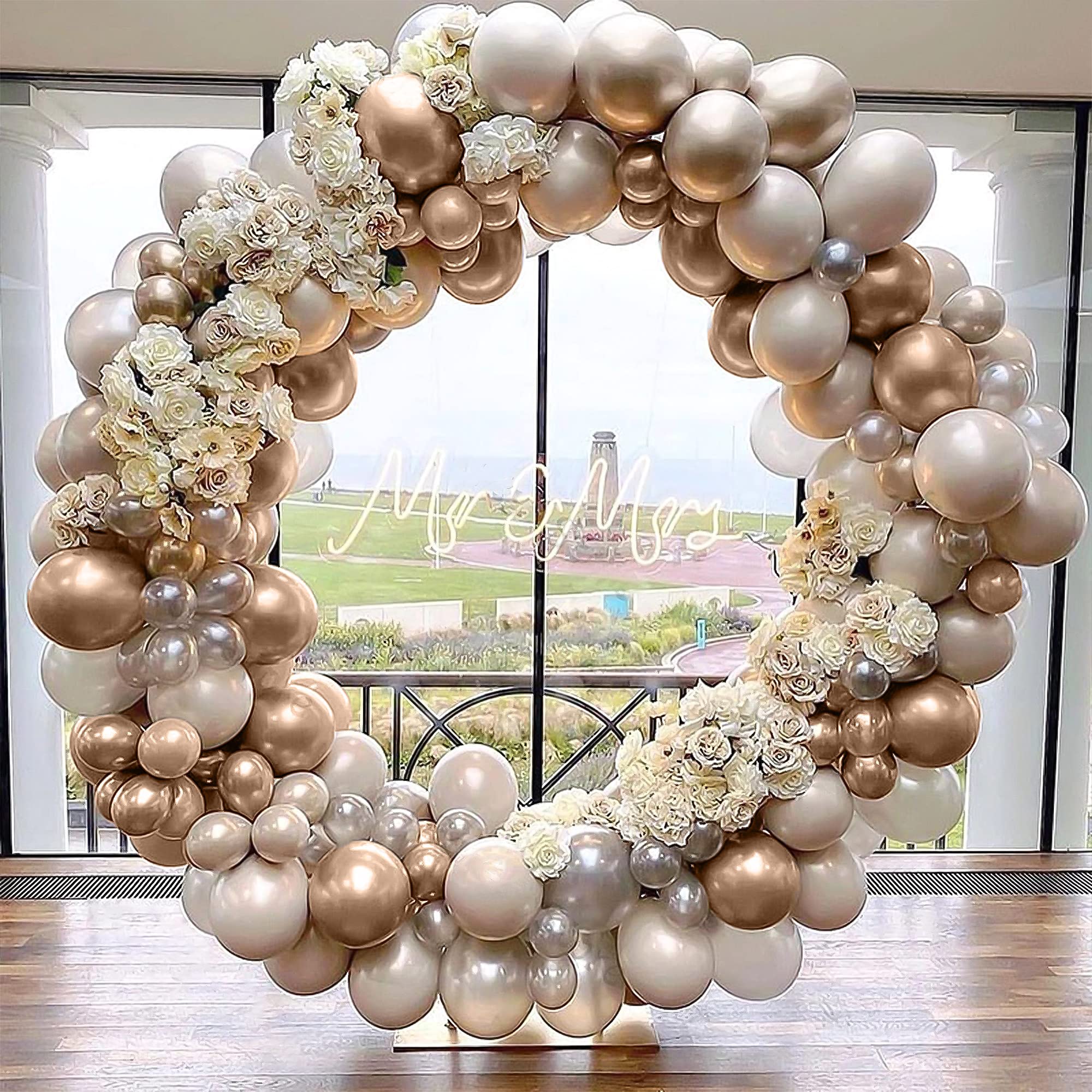 Vividiya Metallic Champagne Gold Balloon -120pcs Balloon Garland Kit 18/12/10/5 Inch Latex Balloons for Birthday Decorations Baby Shower Wedding Party Balloon