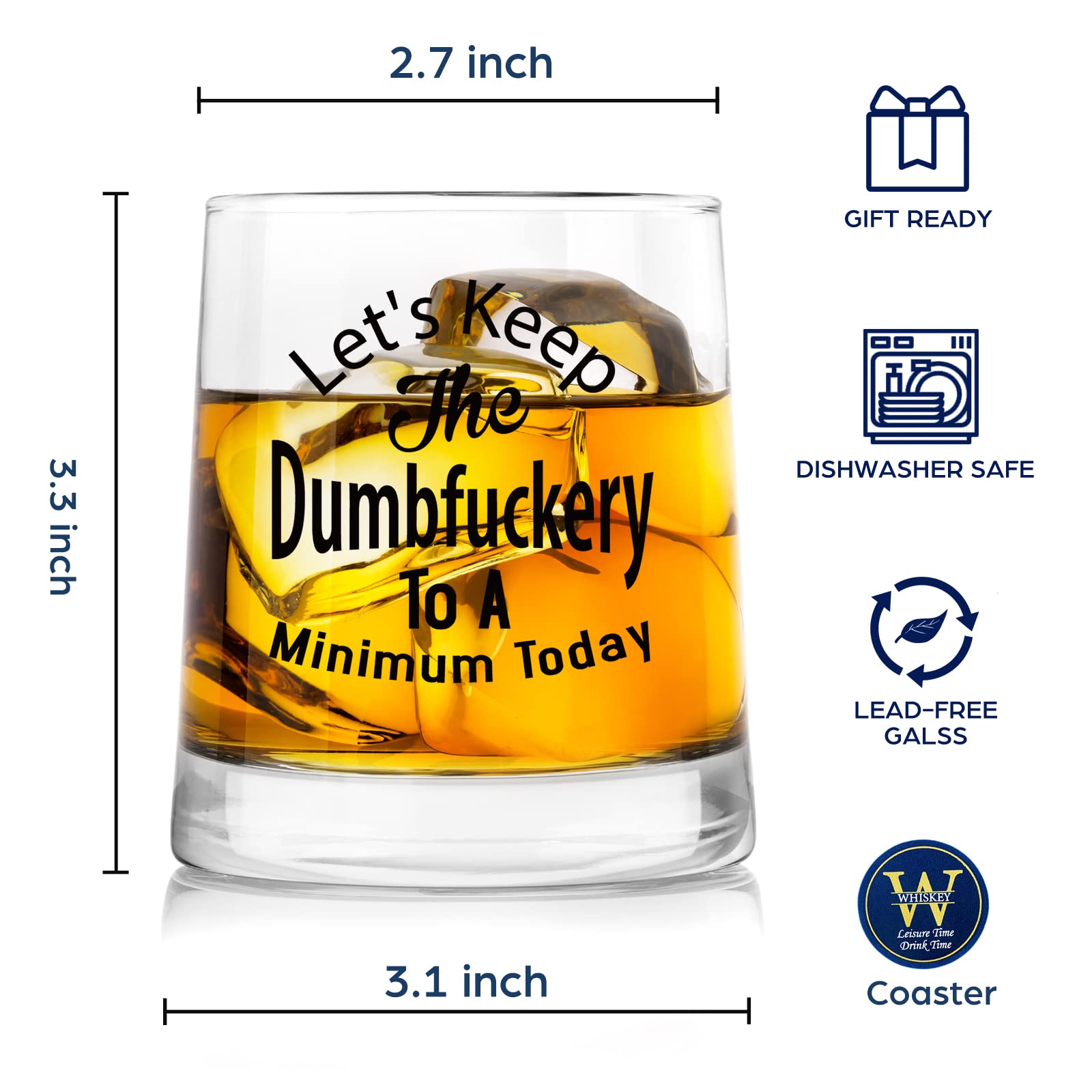 Let's Keep Annoyance To A Minimum Today Funny Whiskey Glass Gifts for Men or Women - Novelty Christmas, Festival, Birthday Gifts for Friends, BFF, Coworkers, Unique Gift Ideas for Friends, 9 oz
