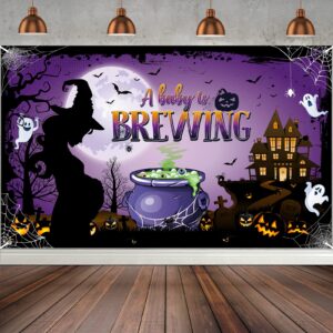 halloween baby shower backdrop with magic theme, a baby is brewing halloween baby shower party decorations supplies, party favors for baby boy girl, photobooth props background banner, 72.8 x 43.3inch