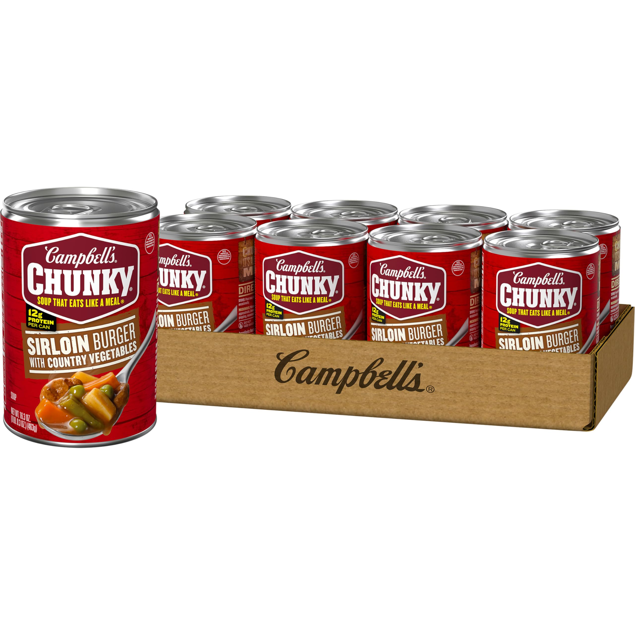 Campbell’s Chunky Soup, Sirloin Burger With Country Vegetable Beef Soup, 16.3 oz Can (Pack of 8)