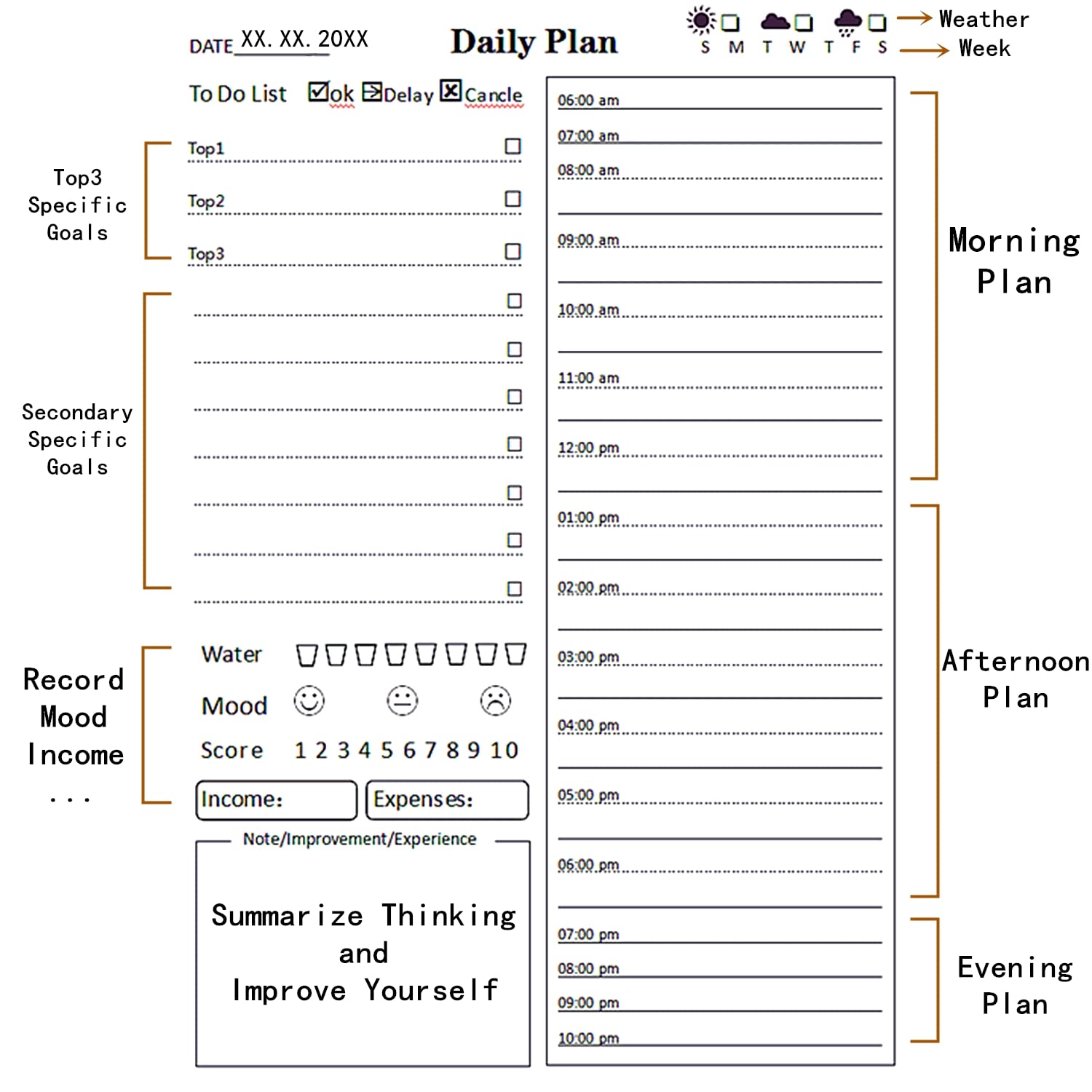 Simplified Daily Planner - The Perfect To Do List Notebook Notepad And Undated Office Supplies Checklist - Leather Daily Journal With Lock (Black)