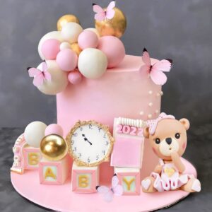 bear cake toppers mini bear cake decorations pink baby letter cake toppers gold pink white pearl ball for baby shower girl birthday party teddy bear theme party supplies (pink baby)