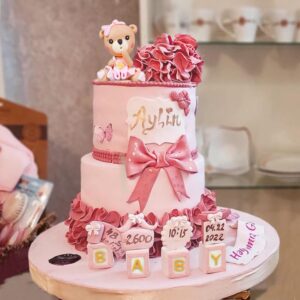 Bear Cake Toppers Mini Bear Cake Decorations Pink BABY Letter Cake Toppers Gold Pink White Pearl Ball For Baby Shower Girl Birthday Party Teddy Bear Theme Party Supplies (Pink Baby)