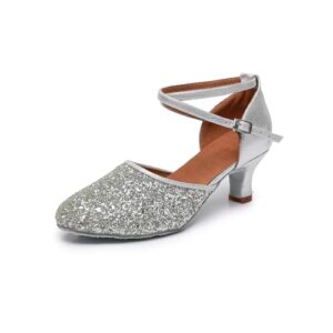 rosefinch women's professional latin dance shoes satin salsa ballroom wedding dancing shoes silver 2 inch