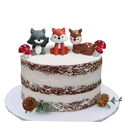 Woodland Cake Topper Fox Raccoon Deer Pine Cones Mushroom for Baby Shower Birthday